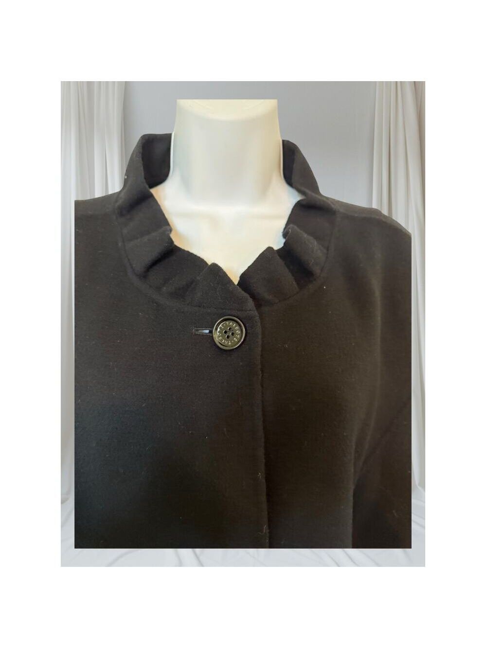 Talbots Woman Black Wool Blend Ruffle Collar Button Front Coat – Size 20W - Picture 7 of 10